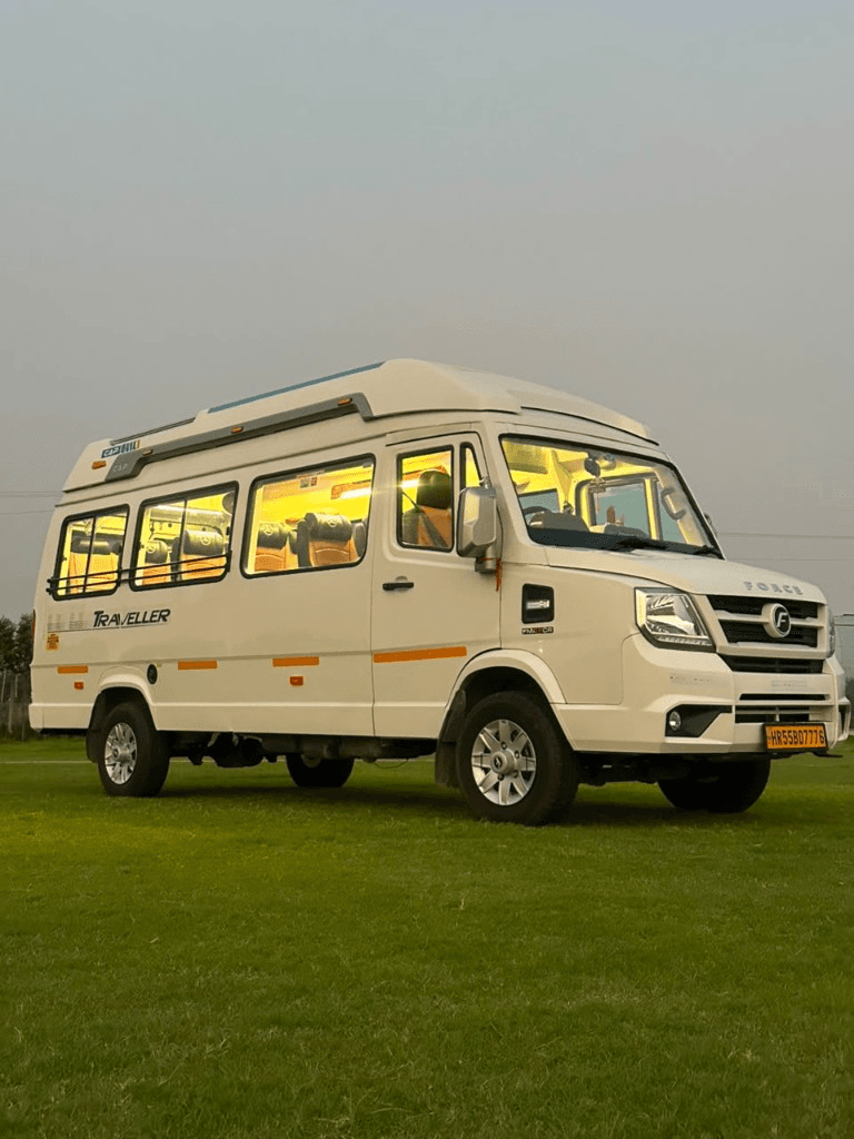 Force Tempo Traveller with headlights and cabin glow
